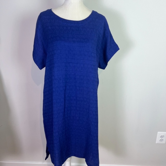 Soft Surroundings Women’s Blue Linen Short Sleeve Midi Dress Medium New - Picture 2 of 9